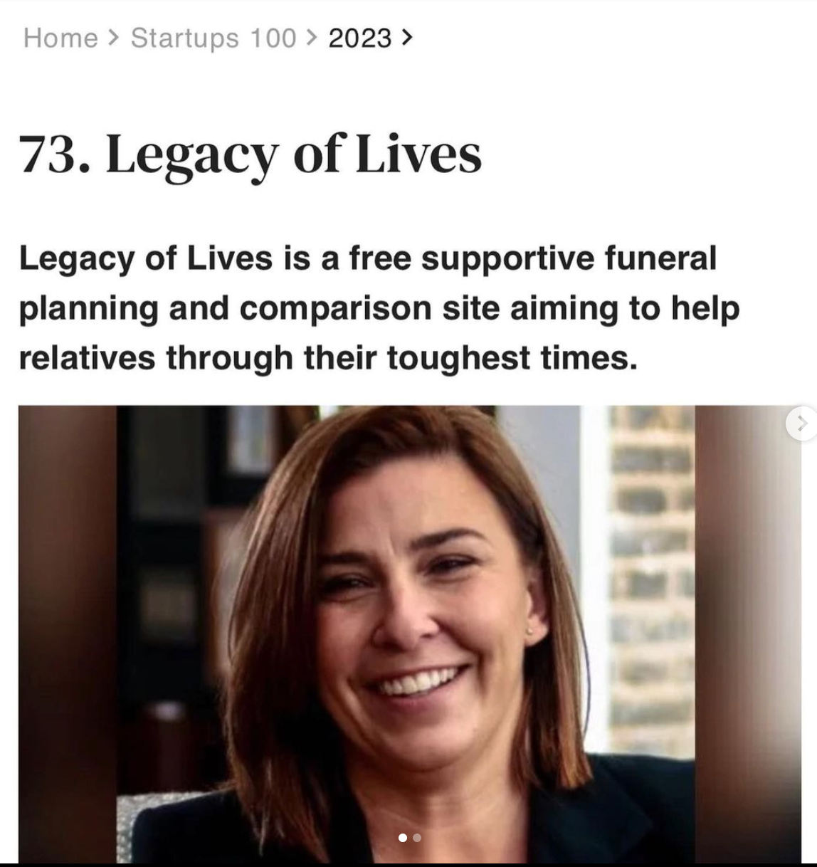 Legacy of Lives is featured in the Startups 100 list for 2023.